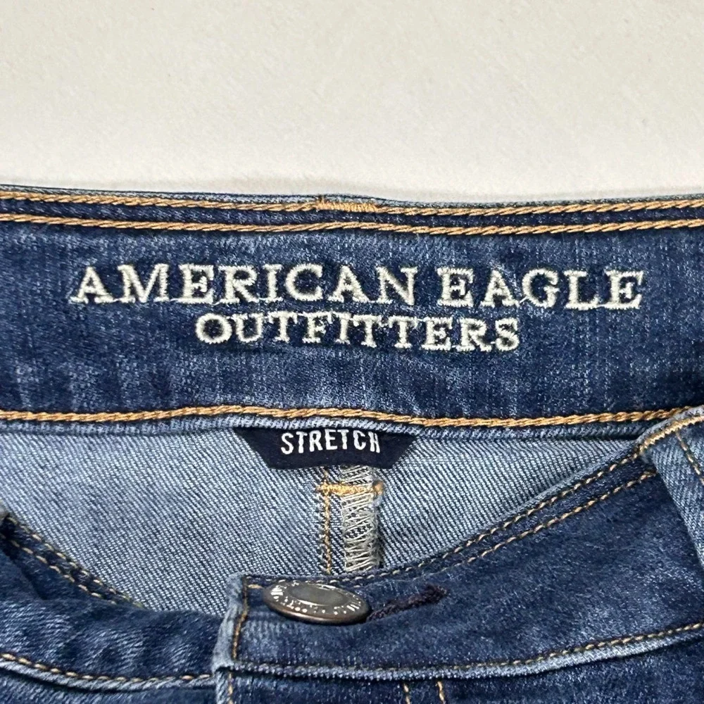 American Eagle Button Front Mini Skirt Floral Embroidery Small‎ Denim Boho Retro